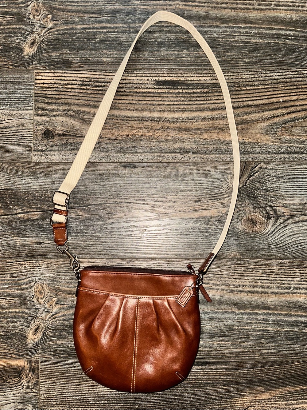 Y2K Coach Brown Leather Soho Pleated Crossbody with Cream Strap
